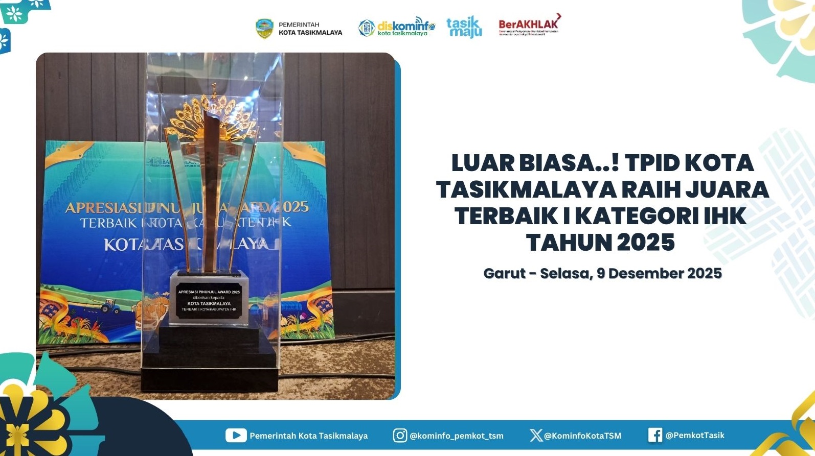 MEMBANGGAKAN!! KOTA TASIKMALAYA KEMBALI MERAIH PENGHARGAAN APBD AWARD 2023